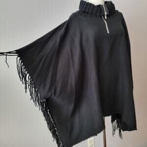 Apt 9 Black Poncho Sweater Zip Turtleneck Shawl One Size Whimsigoth Witchy Boho